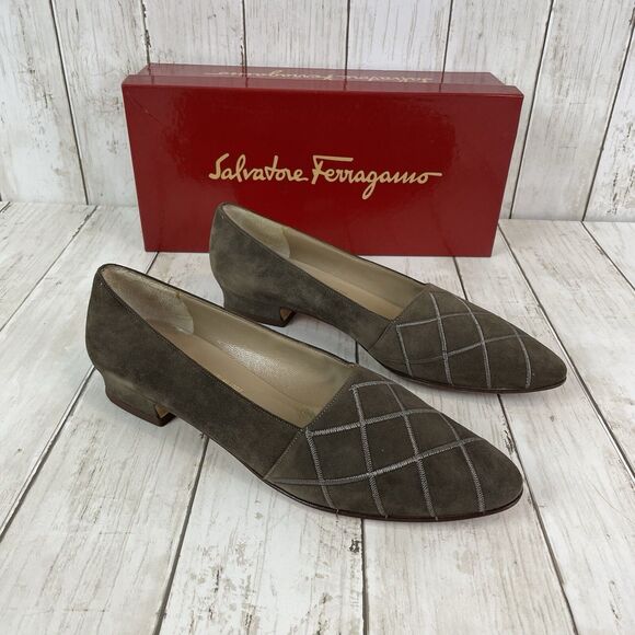 Salvatore Ferragamo Ruby Suede Calf Shoes 8.5 AAA Brown Low Heel w/ Box … - Picture 1 of 11